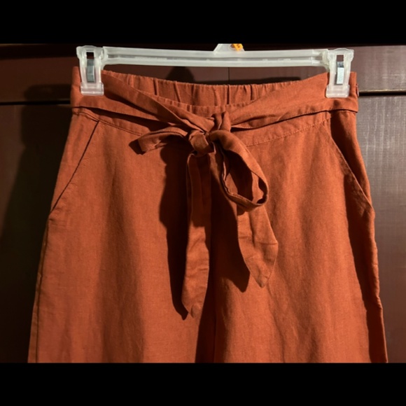 NWOT Urban Outfitters Linen Tie Front Wide Leg Cropped Pants Rust Orange Size M - Picture 4 of 15